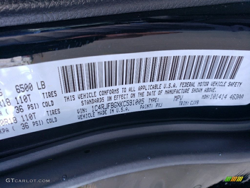 2019 Grand Cherokee Color Code PXJ for Diamond Black Crystal Pearl Photo #130384361