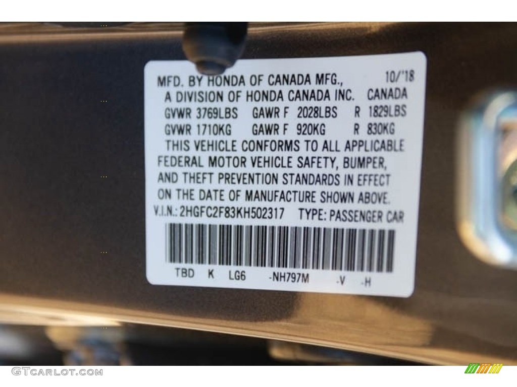 2019 Civic Color Code NH797M for Modern Steel Metallic Photo #130394924
