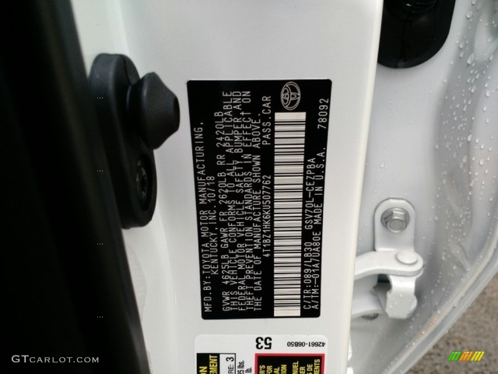 2019 Camry Color Code 089 for Wind Chill Pearl Photo #130400210
