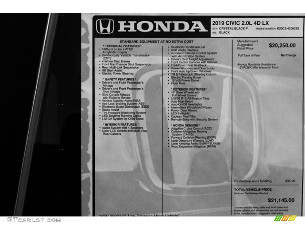 2019 Honda Civic LX Sedan Window Sticker Photo #130426475