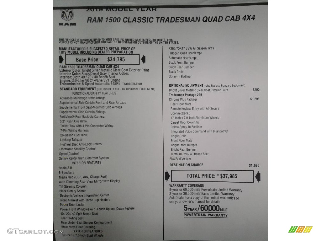 2019 1500 Classic Tradesman Quad Cab 4x4 - Bright Silver Metallic / Black/Diesel Gray photo #29