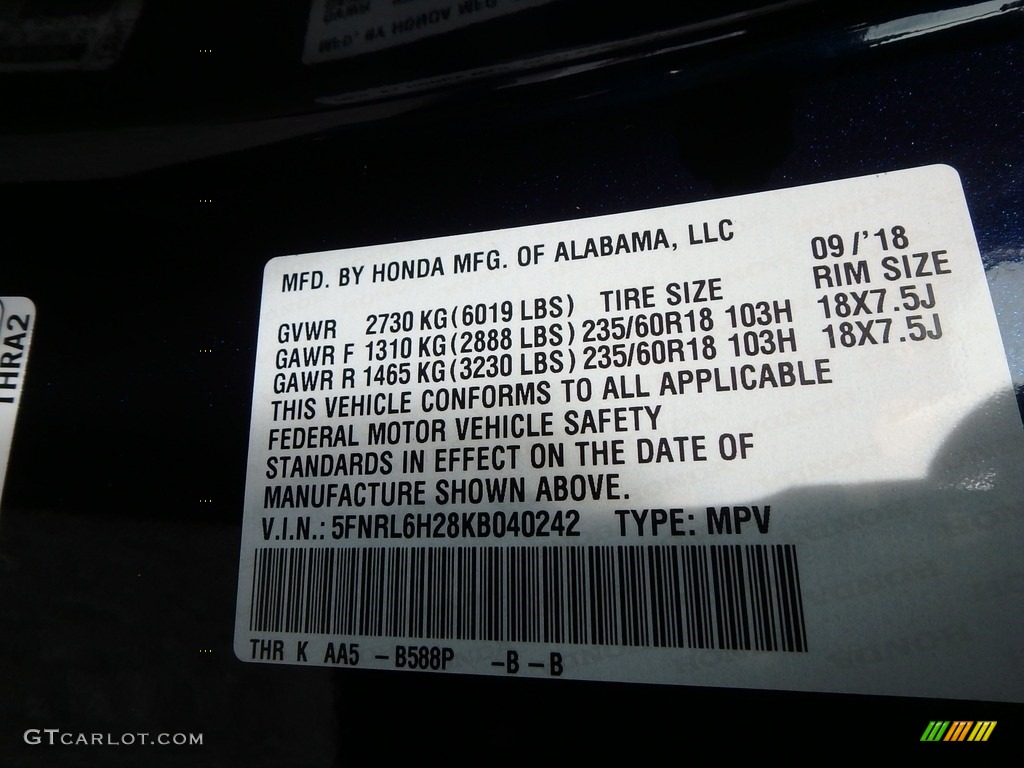 2019 Odyssey LX - Obsidian Blue Pearl / Gray photo #12