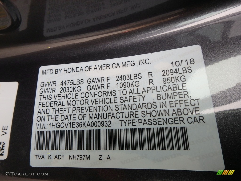 2019 Accord Color Code NH797M for Modern Steel Metallic Photo #130443802