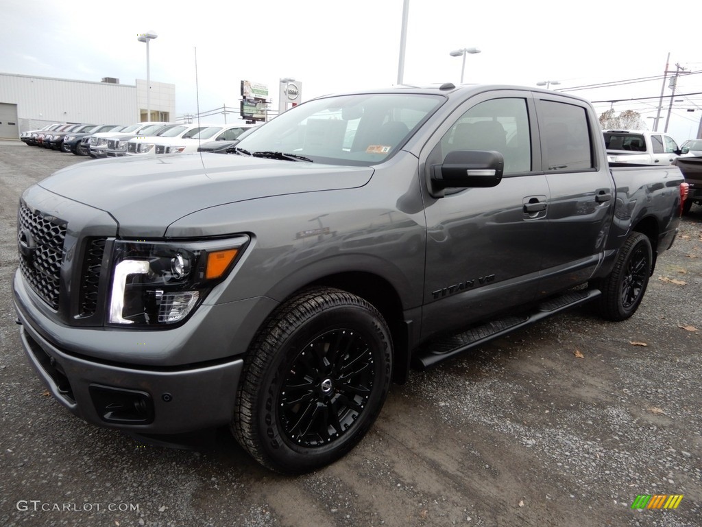 Gun Metallic 2019 Nissan Titan Midnight Edition Crew Cab 4x4 Exterior Photo #130448450