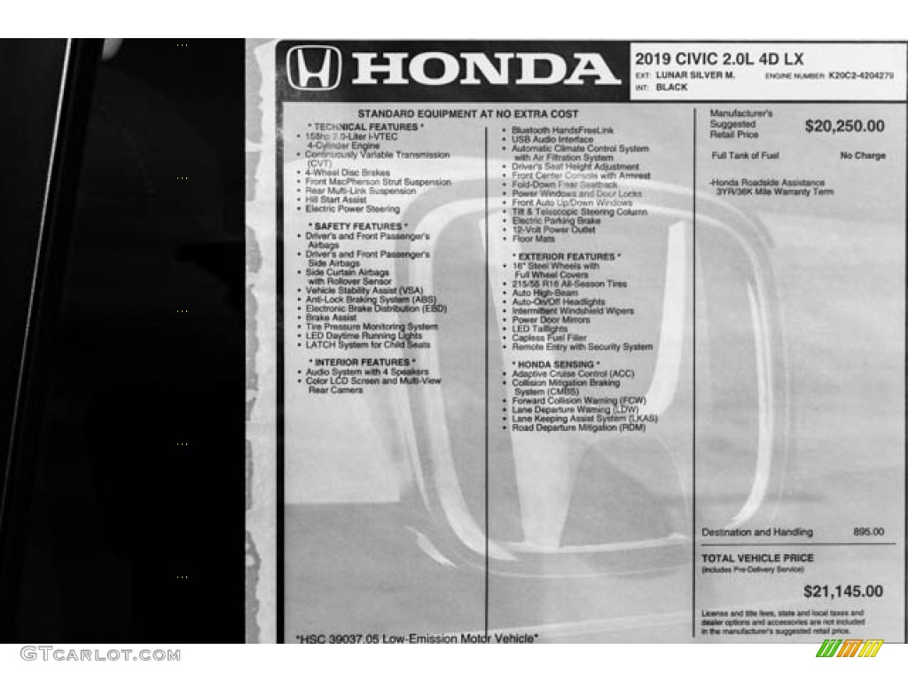 2019 Honda Civic LX Sedan Window Sticker Photo #130460843