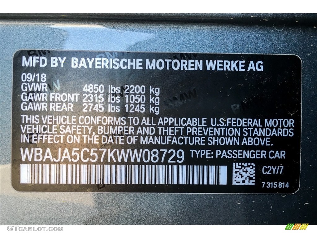 2019 5 Series Color Code CY2 for Bluestone Metallic Photo #130464743