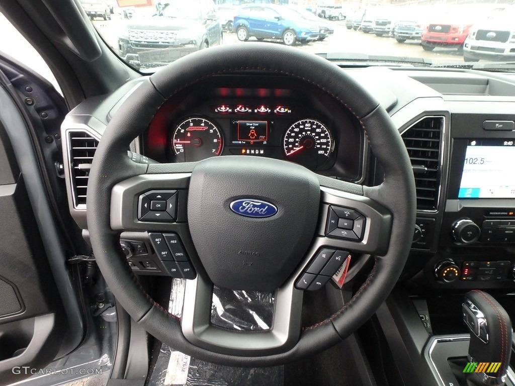 2019 Ford F150 XLT Sport SuperCrew 4x4 Sport Black/Red Steering Wheel Photo #130467521