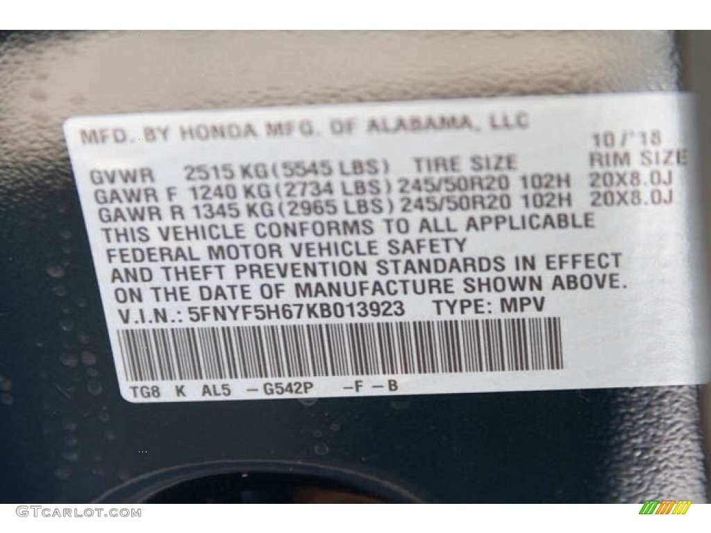 2019 Honda Pilot Touring Color Code Photos