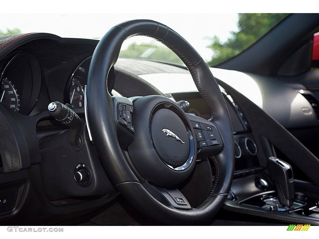 2017 Jaguar F-TYPE Convertible SVR Quilted Jet W/Red Stitching Steering Wheel Photo #130484630