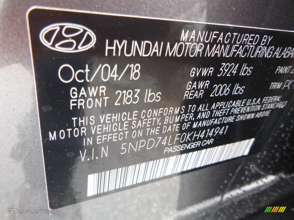 2019 Elantra SE - Machine Gray / Gray photo #12