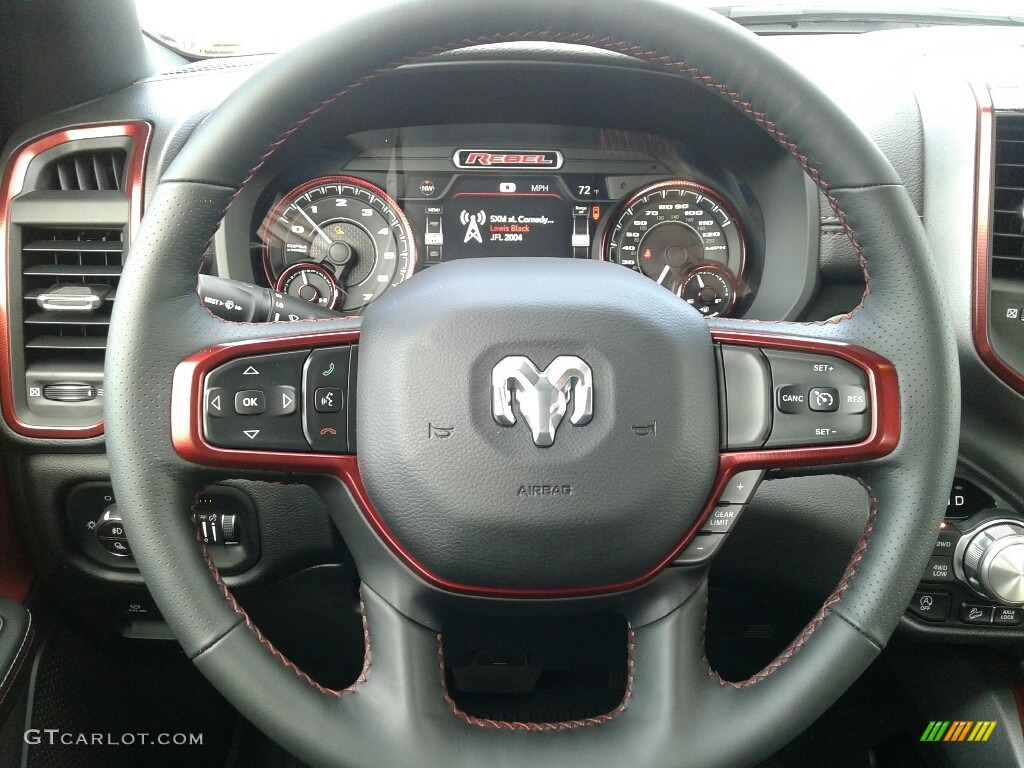 2019 Ram 1500 Rebel Quad Cab 4x4 Black/Red Steering Wheel Photo #130499190