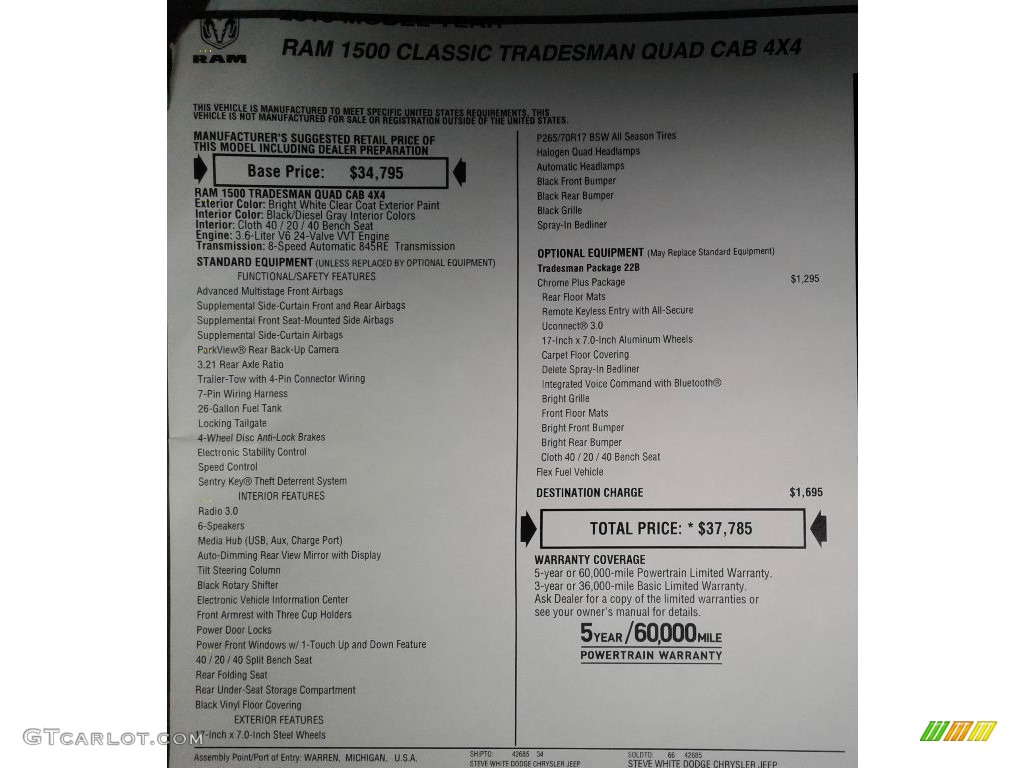 2019 1500 Classic Tradesman Quad Cab 4x4 - Bright White / Black/Diesel Gray photo #28