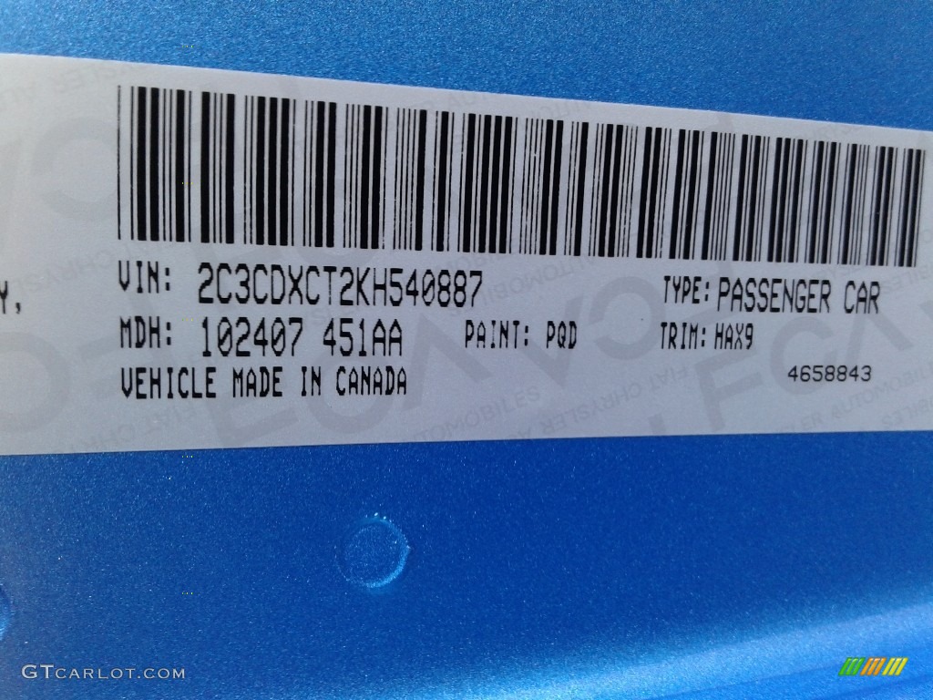 2019 Charger Color Code PQD for B5 Blue Pearl Photo #130511327