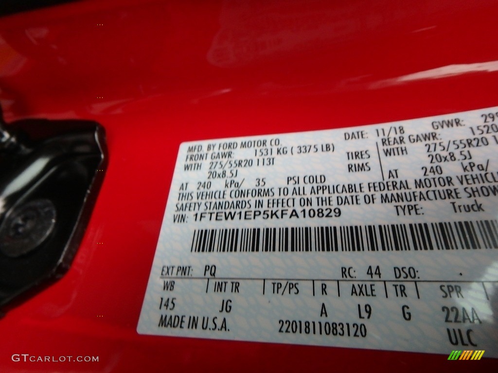 2019 F150 Color Code PQ for Race Red Photo #130520084