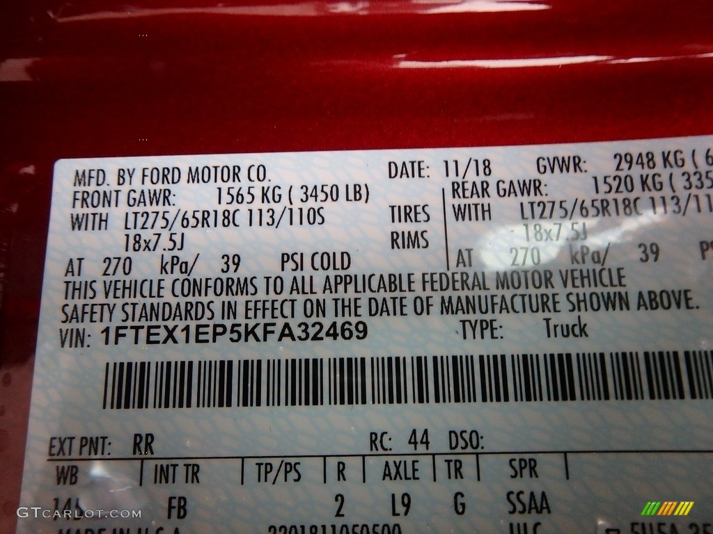 2019 F150 Color Code RR for Ruby Red Photo #130524832