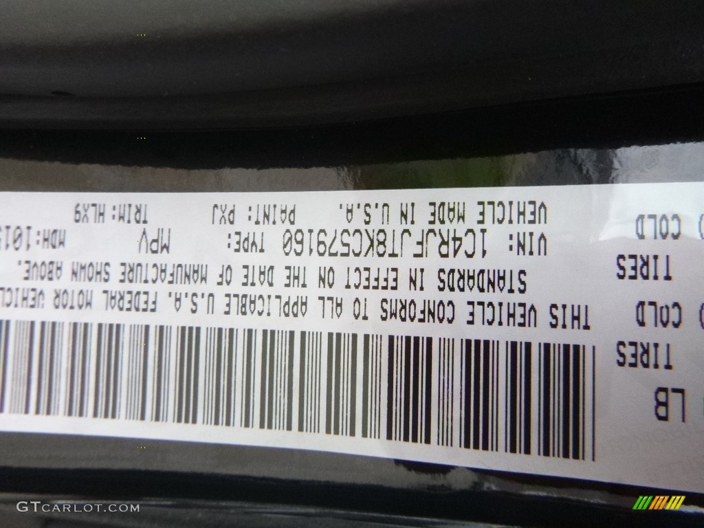 2019 Grand Cherokee Color Code PXJ for Diamond Black Crystal Pearl Photo #130525972
