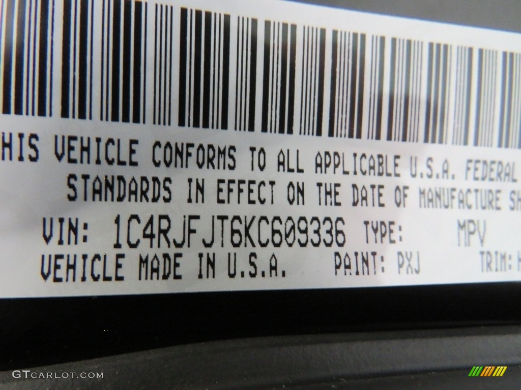 2019 Grand Cherokee Color Code PXJ for Diamond Black Crystal Pearl Photo #130530688