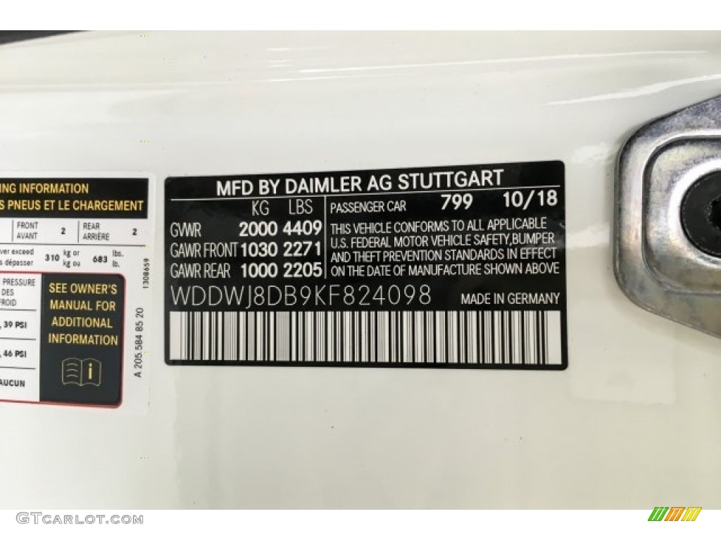 2019 C Color Code 799 for designo Diamond White Metallic Photo #130531837