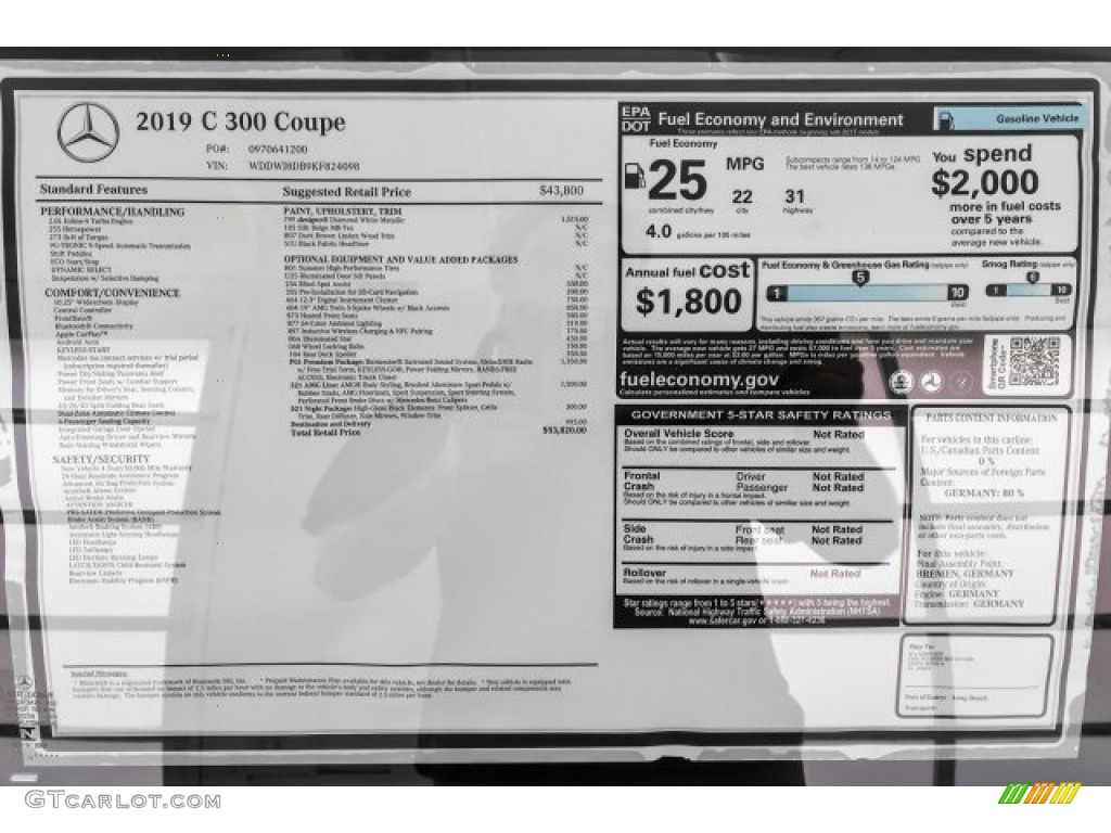 2019 Mercedes-Benz C 300 Coupe Window Sticker Photo #130531888