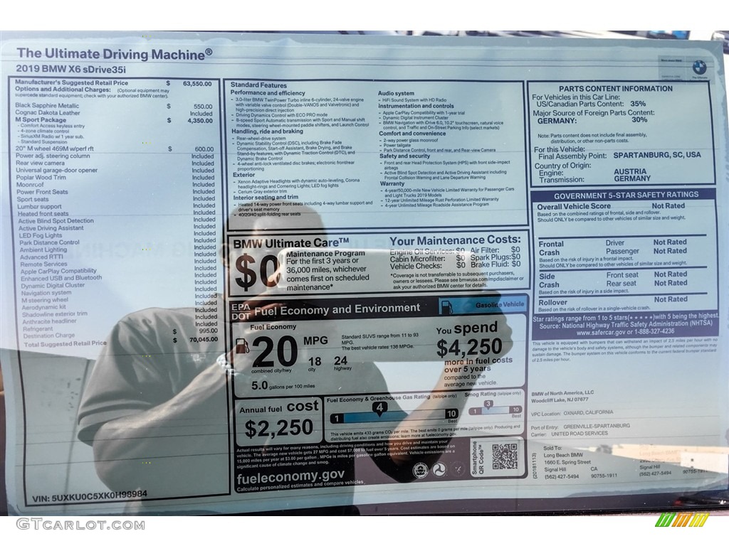 2019 BMW X6 sDrive35i Window Sticker Photo #130533889