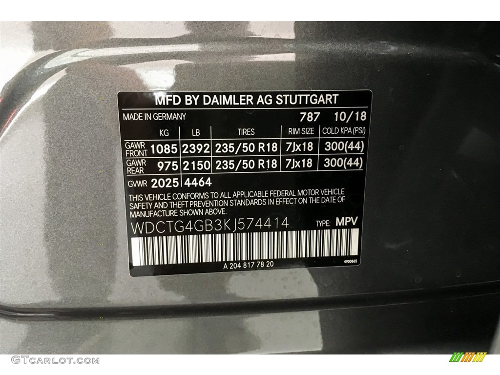 2019 GLA Color Code 787 for Mountain Grey Metallic Photo #130551659