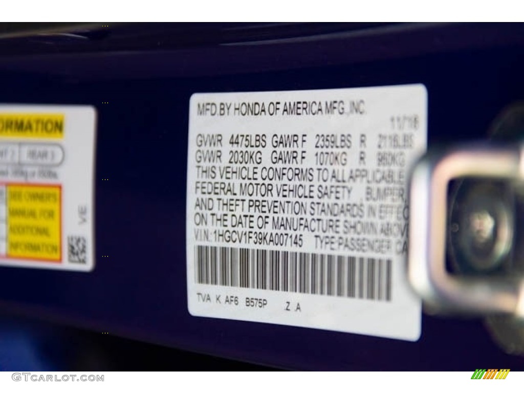 2019 Accord Color Code B575P for Still Night Pearl Photo #130557728