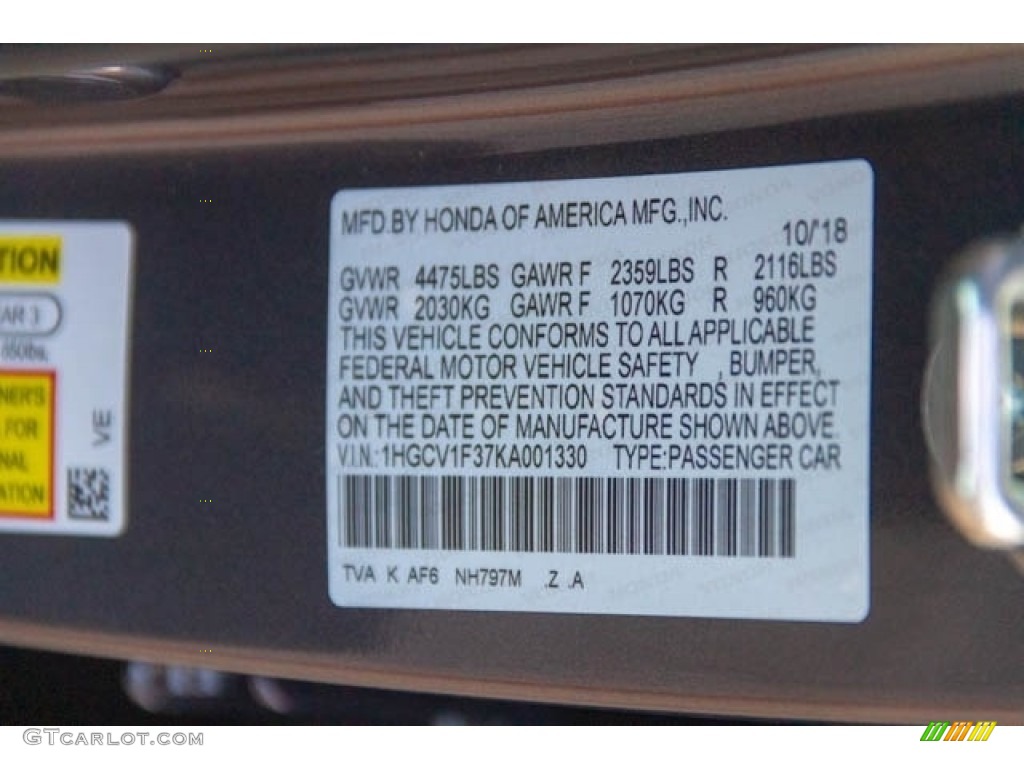 2019 Accord Color Code NH797M for Modern Steel Metallic Photo #130561008