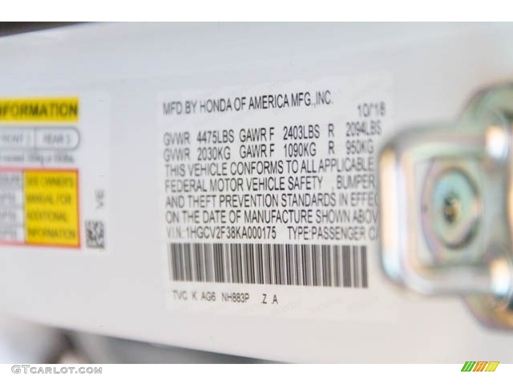 2019 Accord Color Code NH883P for Platinum White Pearl Photo #130564018