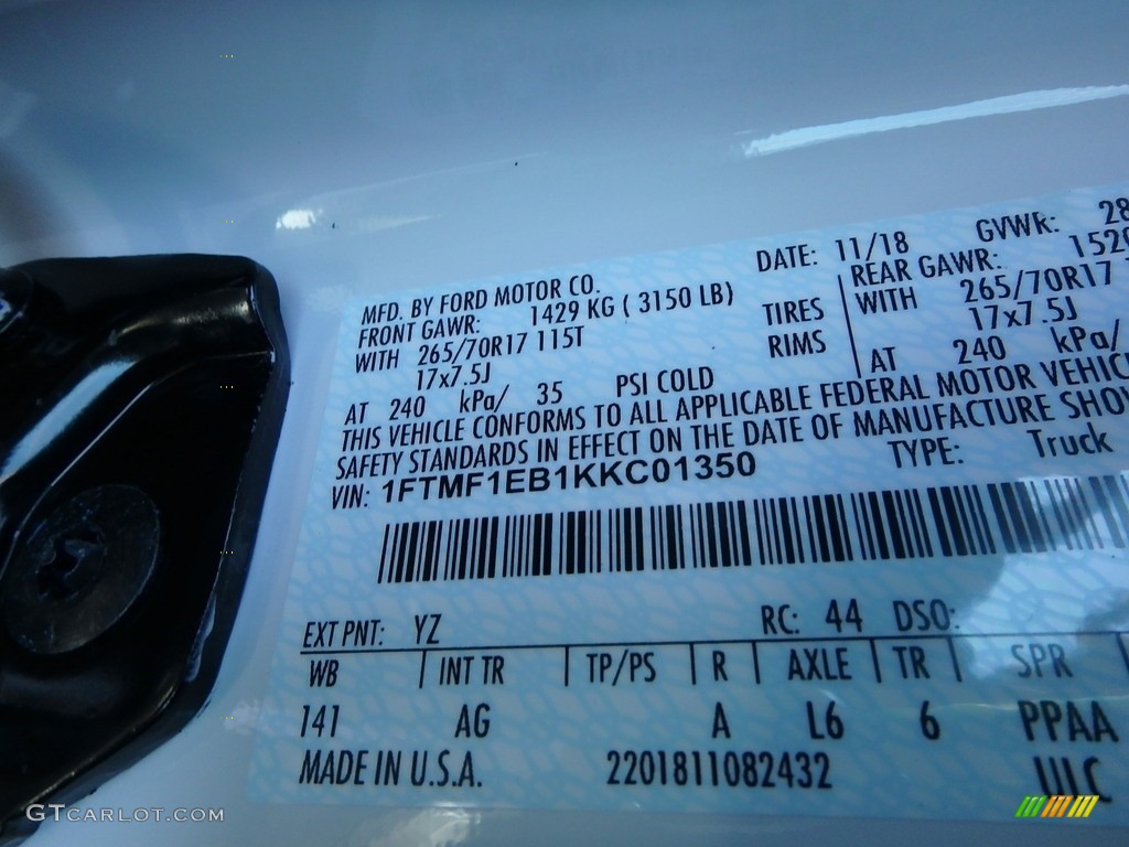 2019 F150 Color Code YZ for Oxford White Photo #130578924