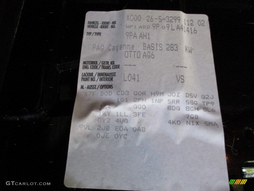 2009 Cayenne Color Code L041 for Black Photo #130584438