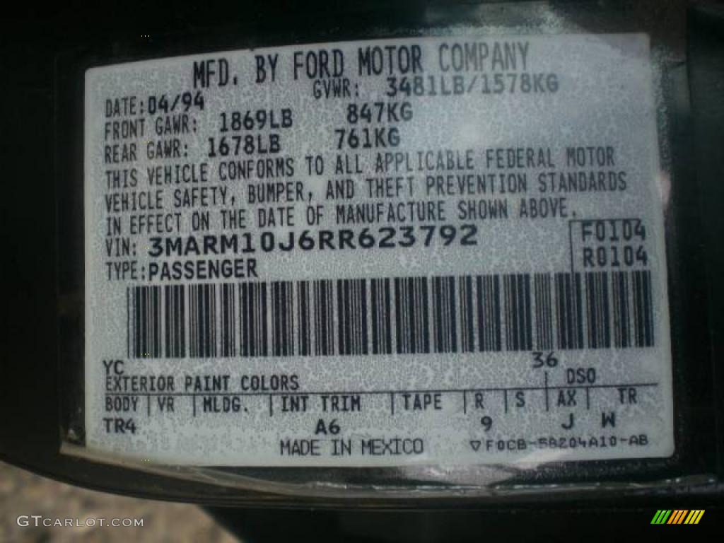 1994 Tracer Sedan - Black / Grey photo #11