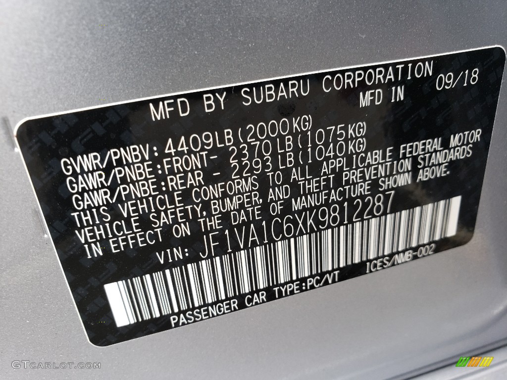 2019 WRX Premium - Ice Silver Metallic / Carbon Black photo #9