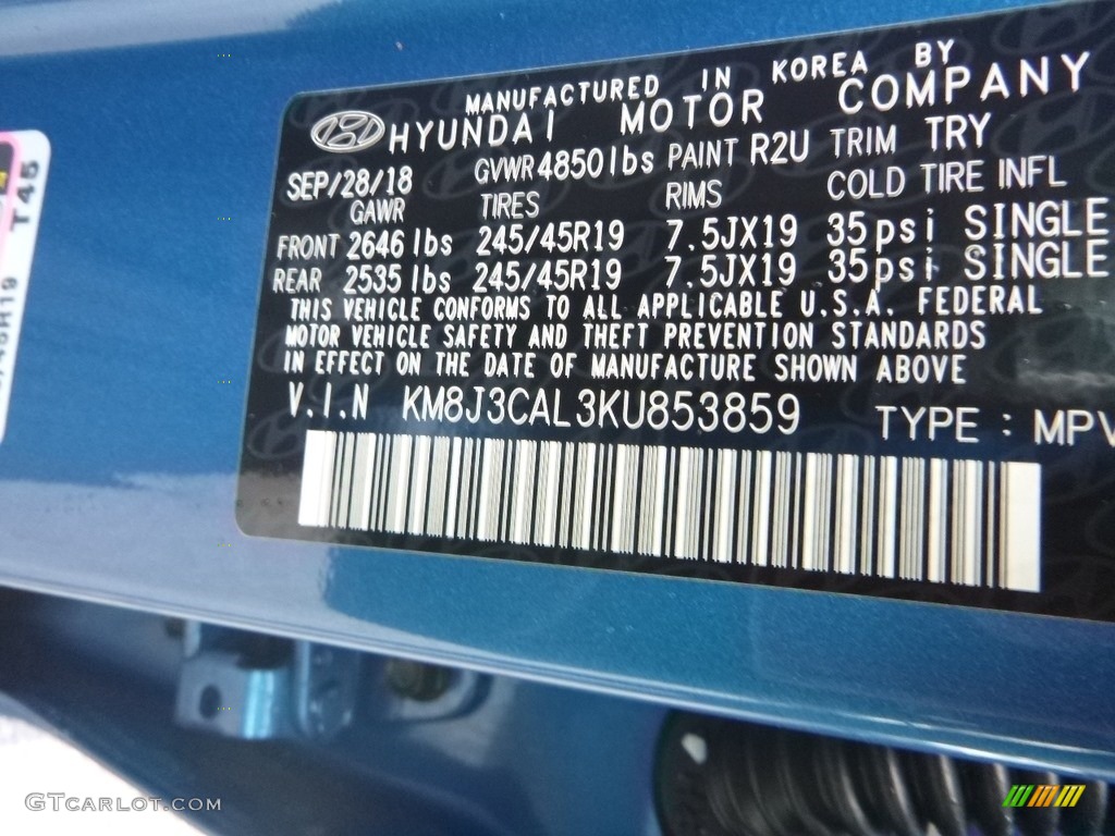 2019 Tucson Color Code R2U for Aqua Blue Photo #130590693