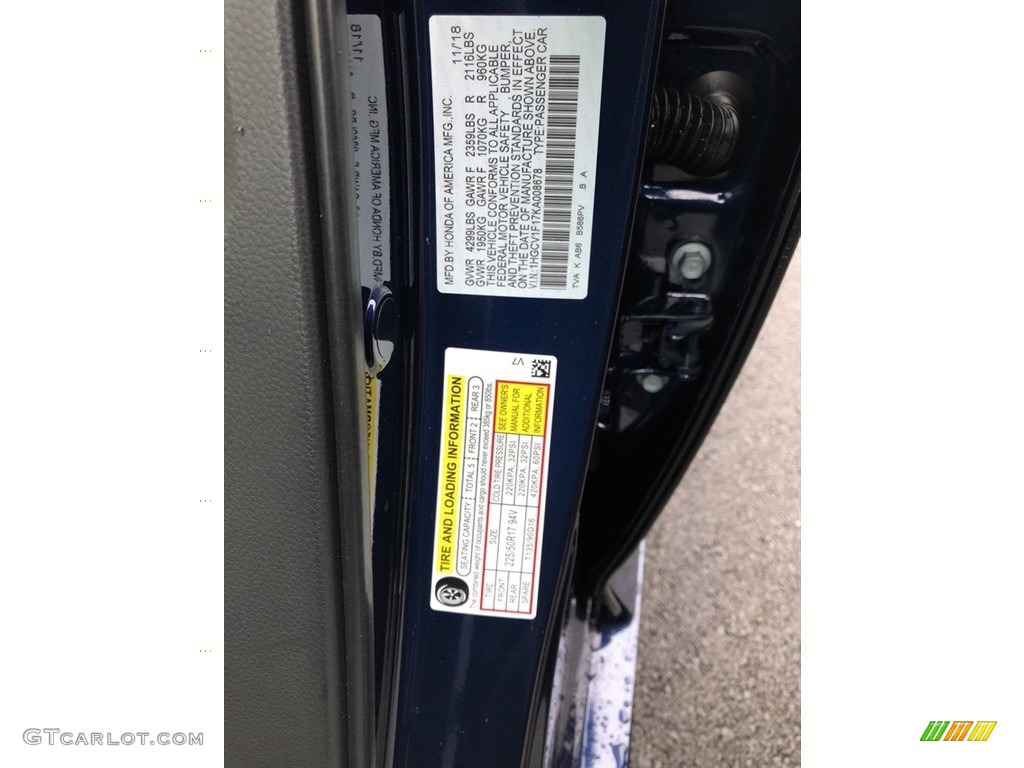 2019 Accord Color Code B588PV for Obsidian Blue Pearl Photo #130602255