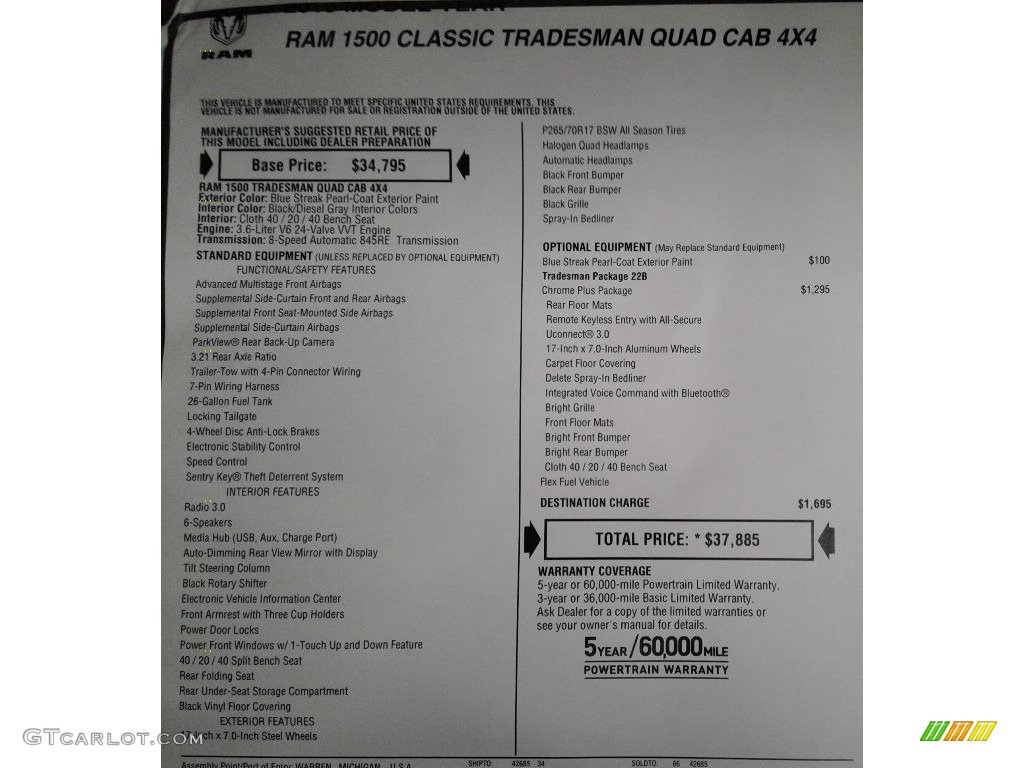 2019 1500 Classic Tradesman Quad Cab 4x4 - Blue Streak Pearl / Black photo #28