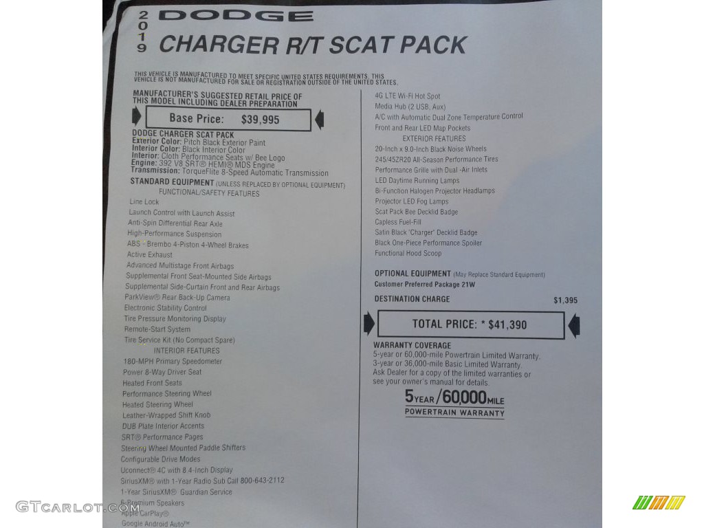 2019 Dodge Charger R/T Scat Pack Window Sticker Photo #130614258