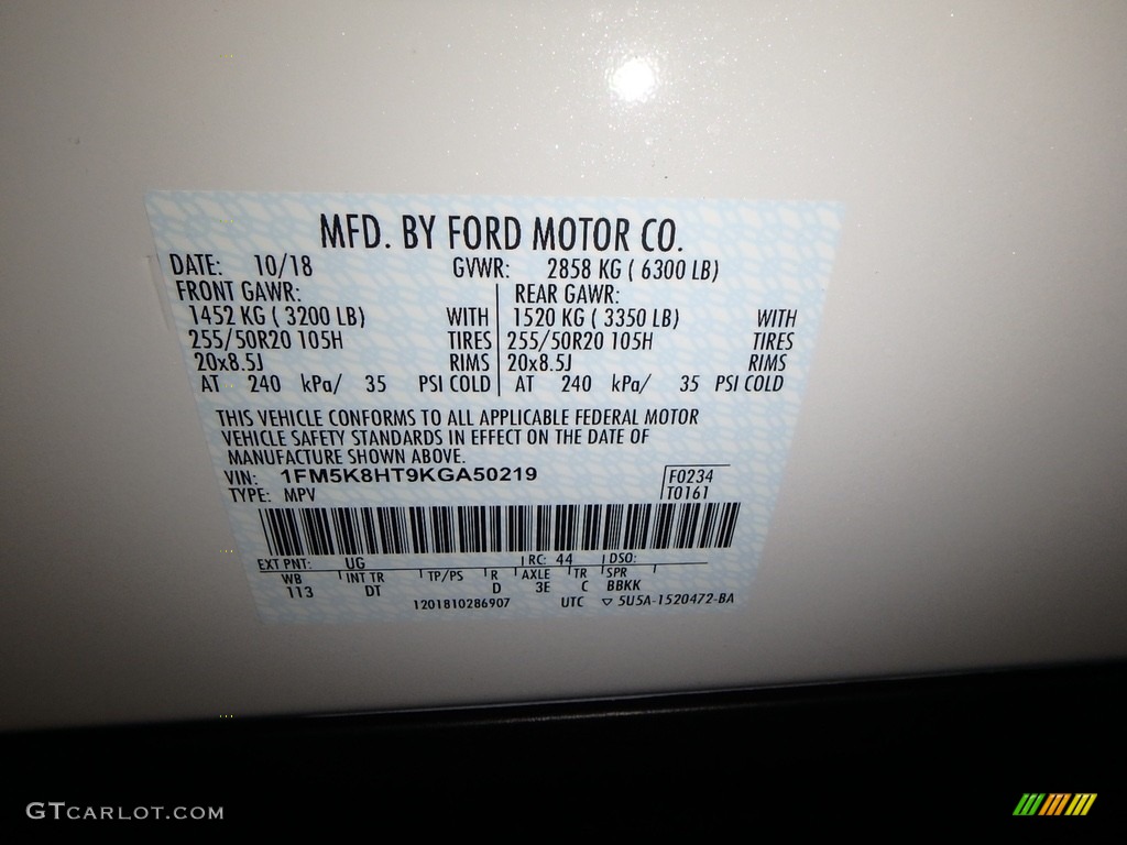 2019 Ford Explorer Platinum 4WD Color Code Photos