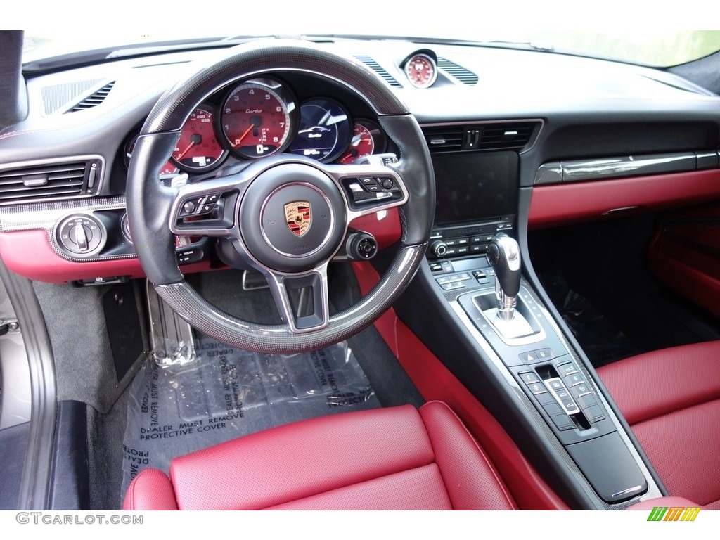 2017 Porsche 911 Turbo Coupe Black/Bordeaux Red Steering Wheel Photo #130637280