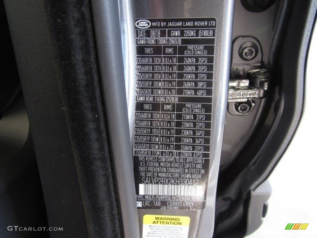 2019 Range Rover Evoque Color Code 1AB for Corris Gray Metallic Photo #130641906