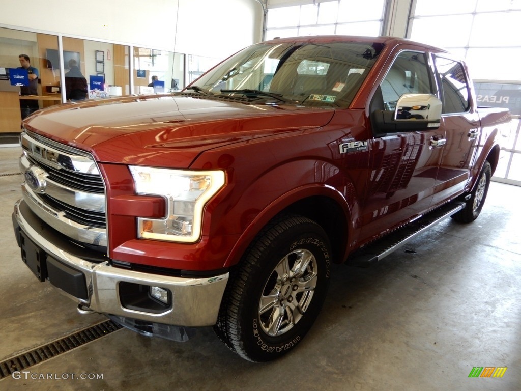 2015 F150 Lariat SuperCrew 4x4 - Ruby Red Metallic / Medium Light Camel photo #7