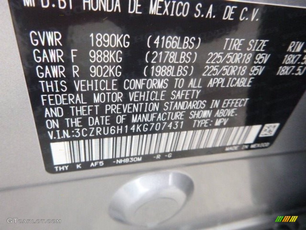 2019 HR-V Color Code NH830M for Lunar Silver Metallic Photo #130678130