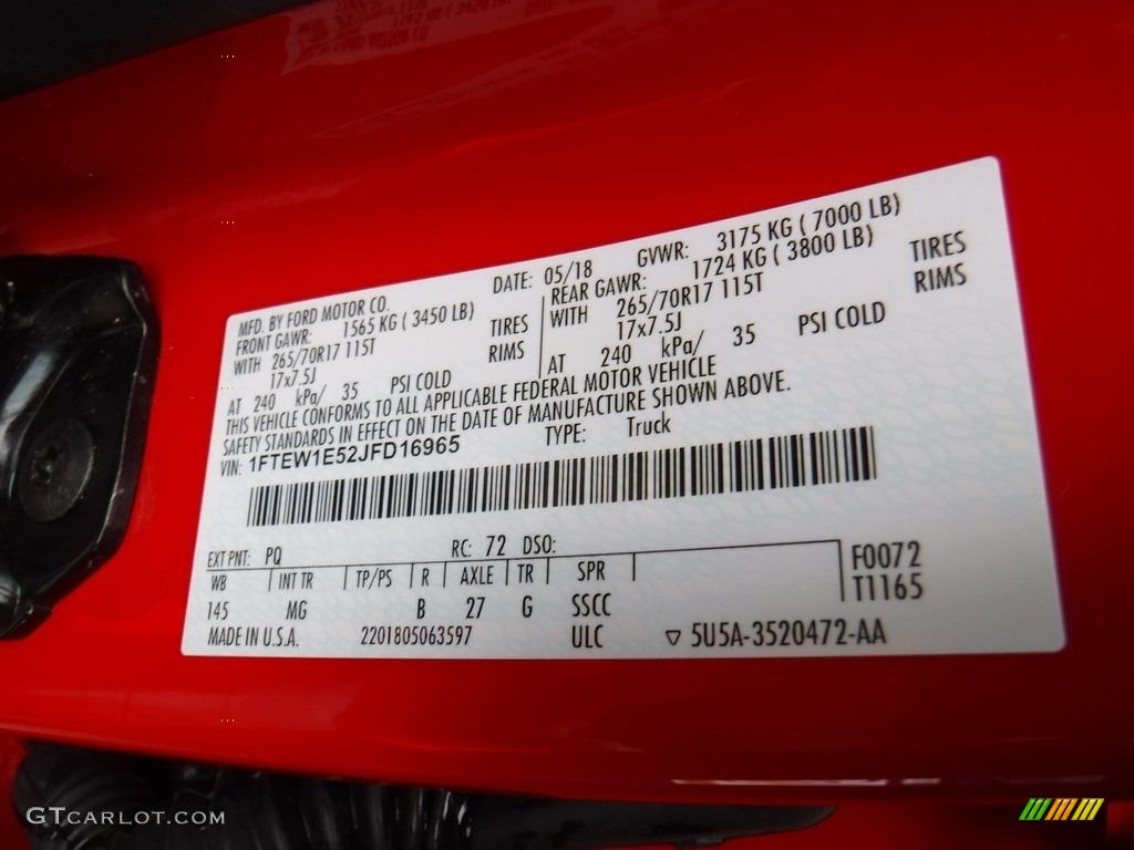 2018 F150 Color Code PQ for Race Red Photo #130685386