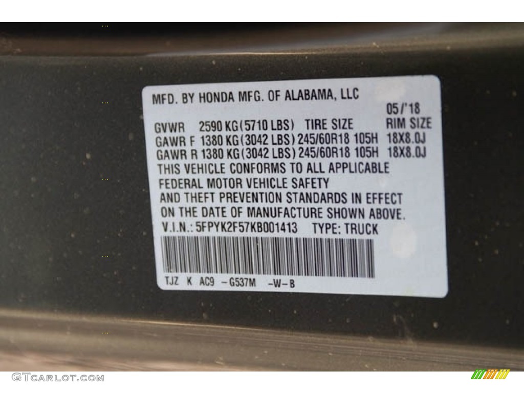 2019 Ridgeline Color Code G537M for Forest Mist Metallic Photo #130692226