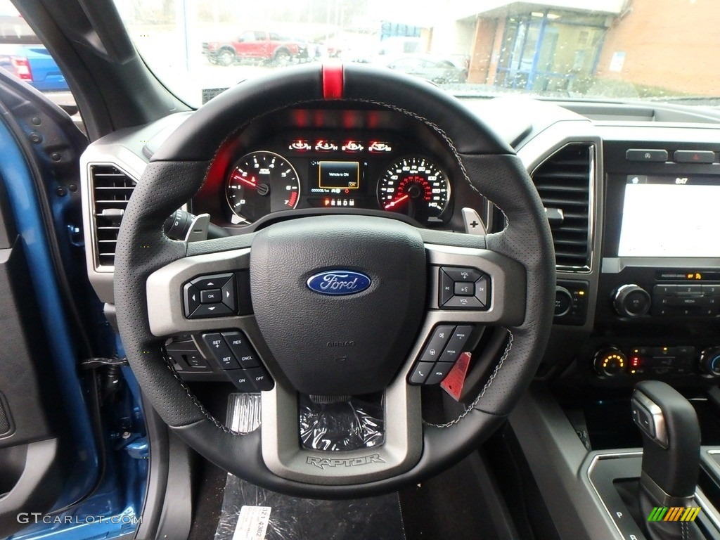 2019 Ford F150 SVT Raptor SuperCab 4x4 Raptor Black Steering Wheel Photo #130692907