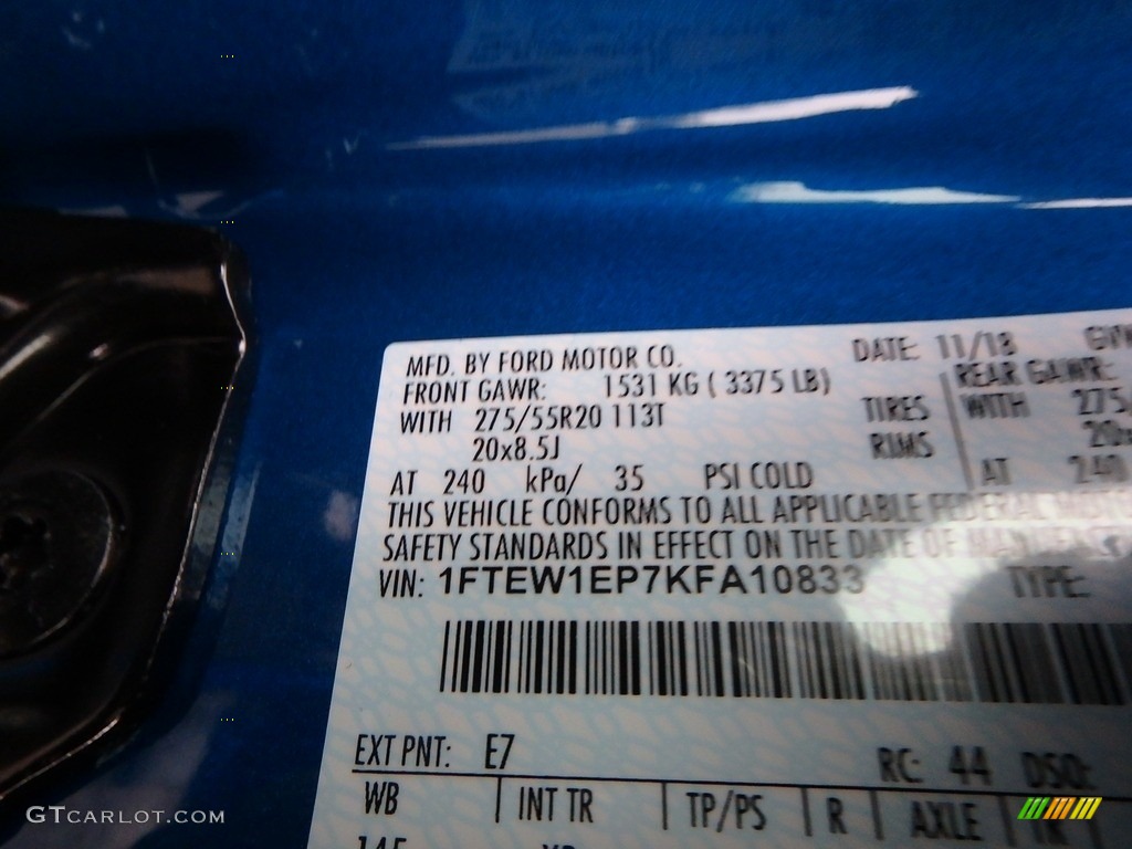 2019 F150 Color Code E7 for Velocity Blue Photo #130693939