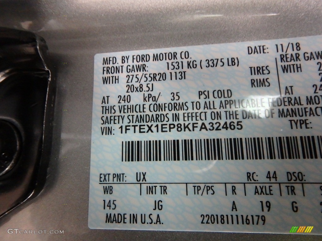2019 F150 Color Code UX for Ingot Silver Photo #130696623