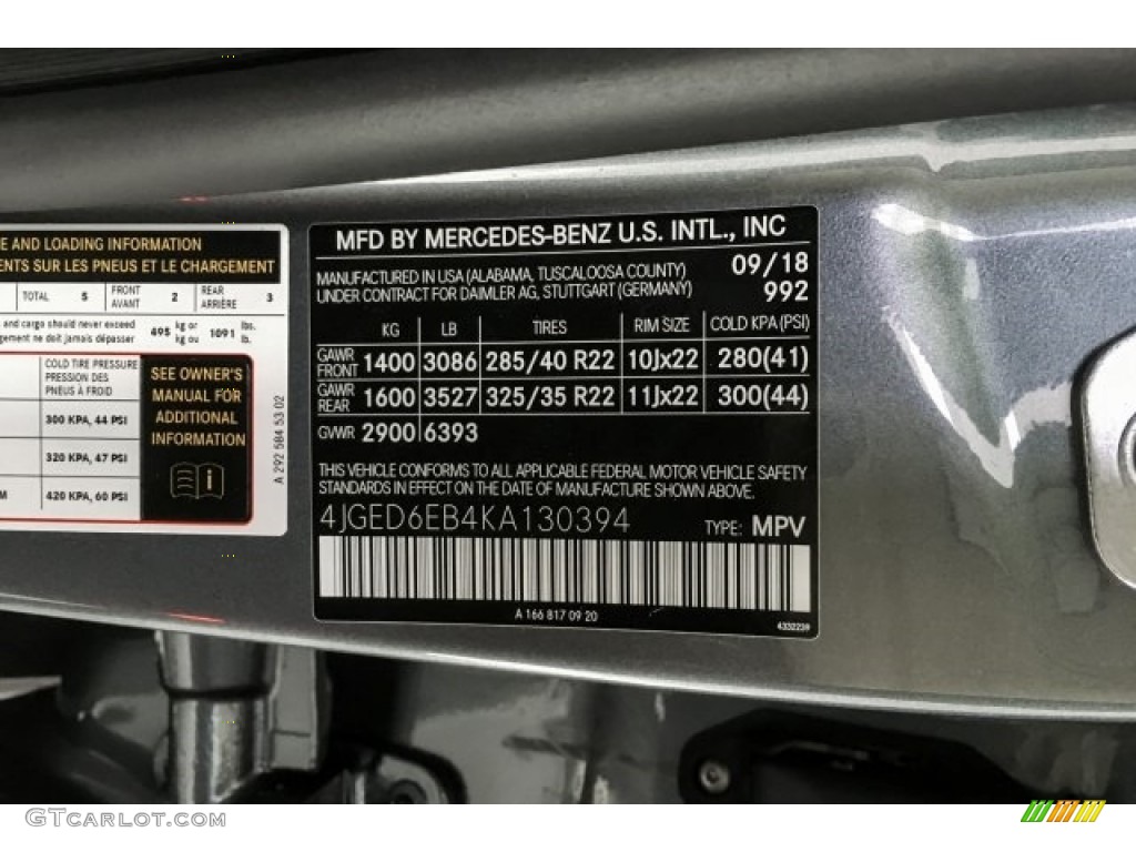 2019 GLE Color Code 992 for Selenite Grey Metallic Photo #130704699