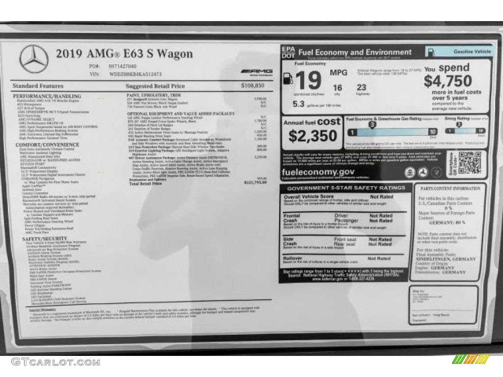 2019 Mercedes-Benz E AMG 63 S 4Matic Wagon Window Sticker Photos