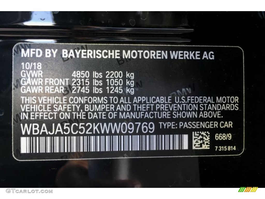 2019 5 Series 530i Sedan - Jet Black / Black photo #11