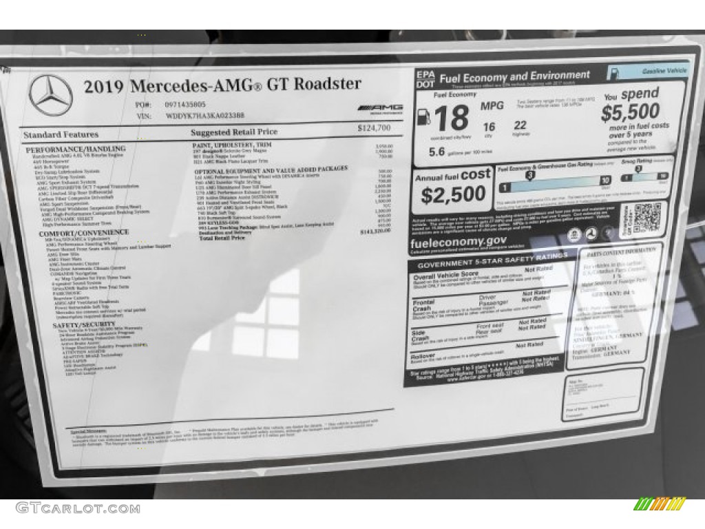 2019 Mercedes-Benz AMG GT Roadster Window Sticker Photo #130710857